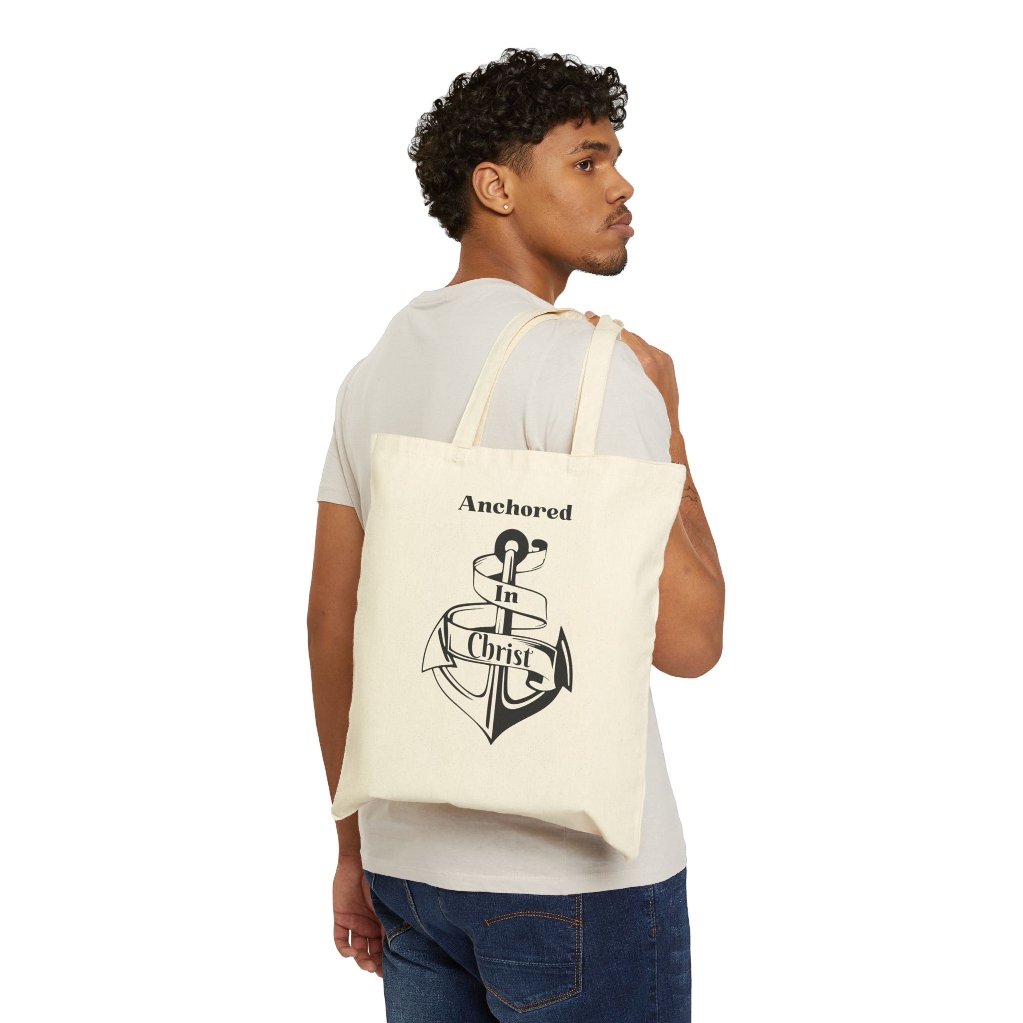 Anchored in Christ faith Tote | Christian Anchor Canvas Bag