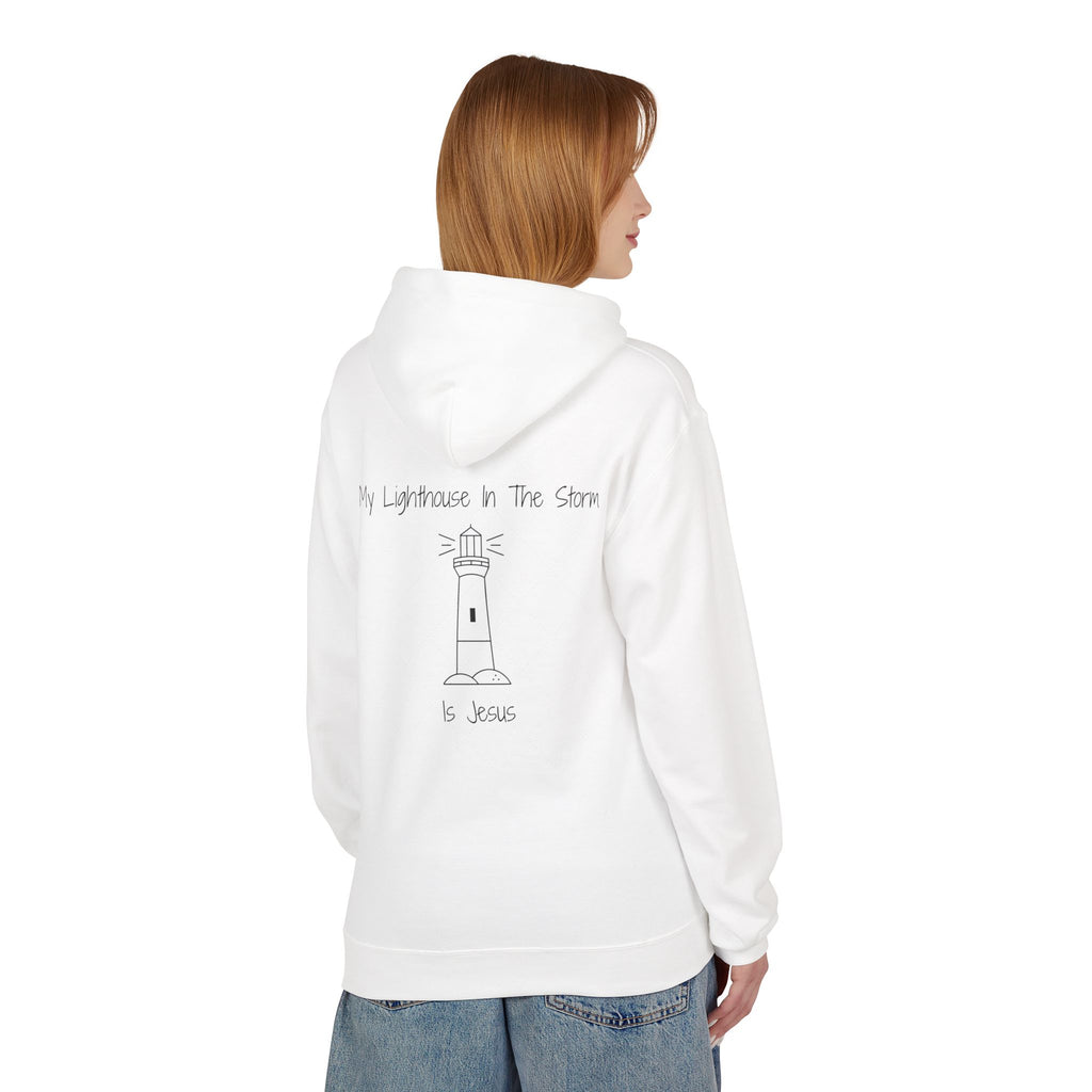 Lighthouse in the Storm Hoodie | Christian Faith Ocean Waves