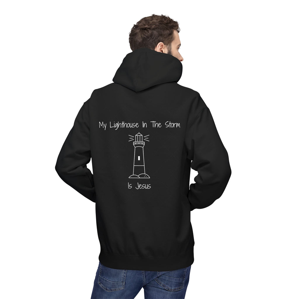 Lighthouse in the Storm Hoodie | Christian Faith Ocean Waves