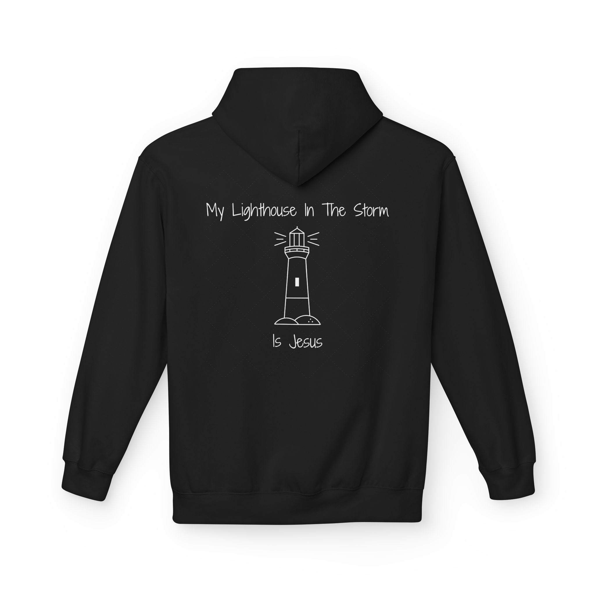 Lighthouse in the Storm Hoodie | Christian Faith Ocean Waves