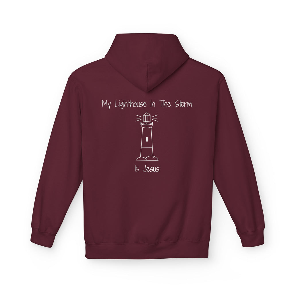 Lighthouse in the Storm Hoodie | Christian Faith Ocean Waves