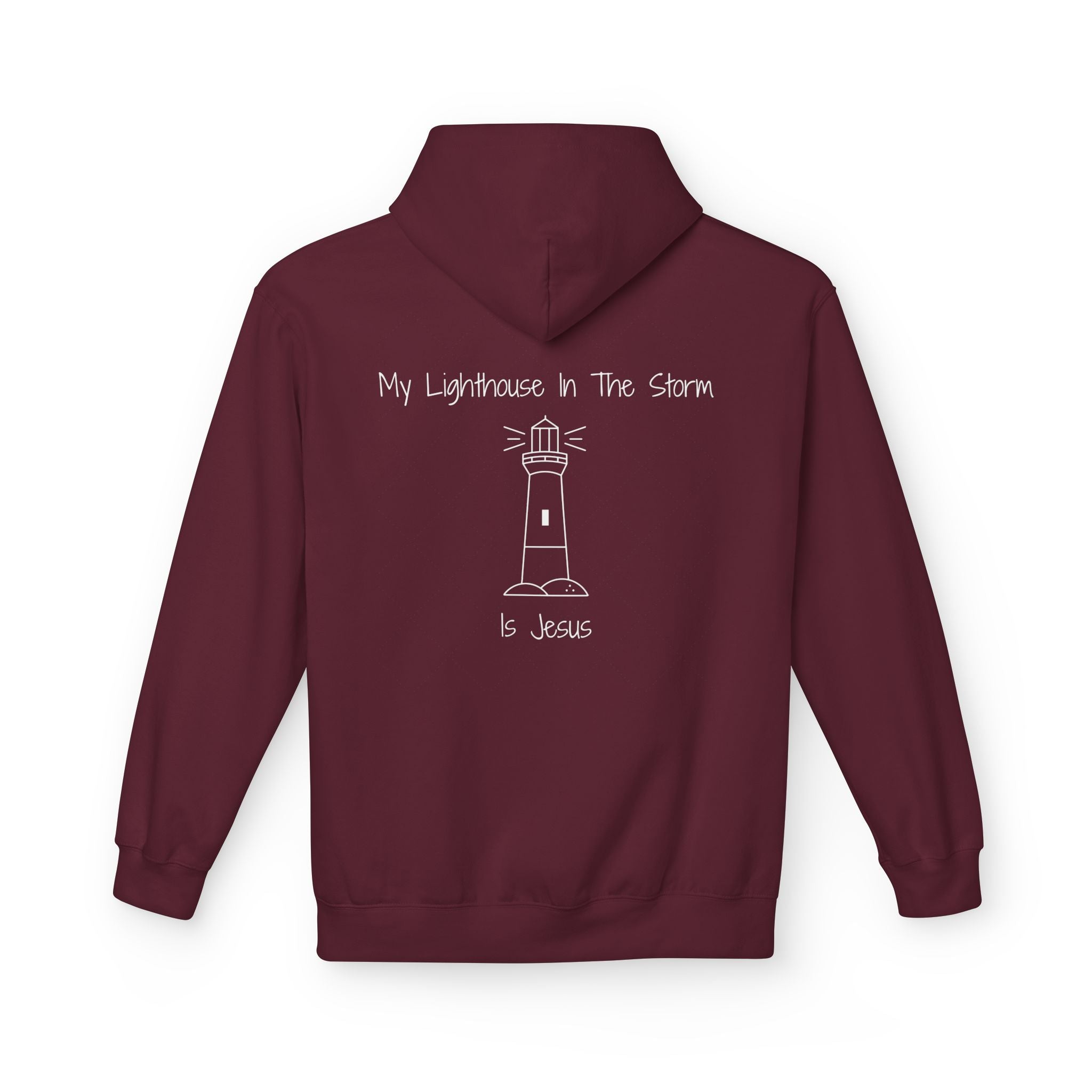 Lighthouse in the Storm Hoodie | Christian Faith Ocean Waves