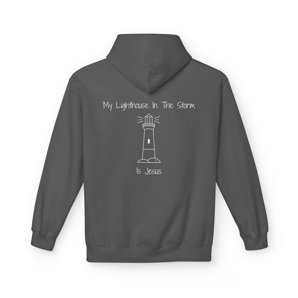 Lighthouse in the Storm Hoodie | Christian Faith Ocean Waves