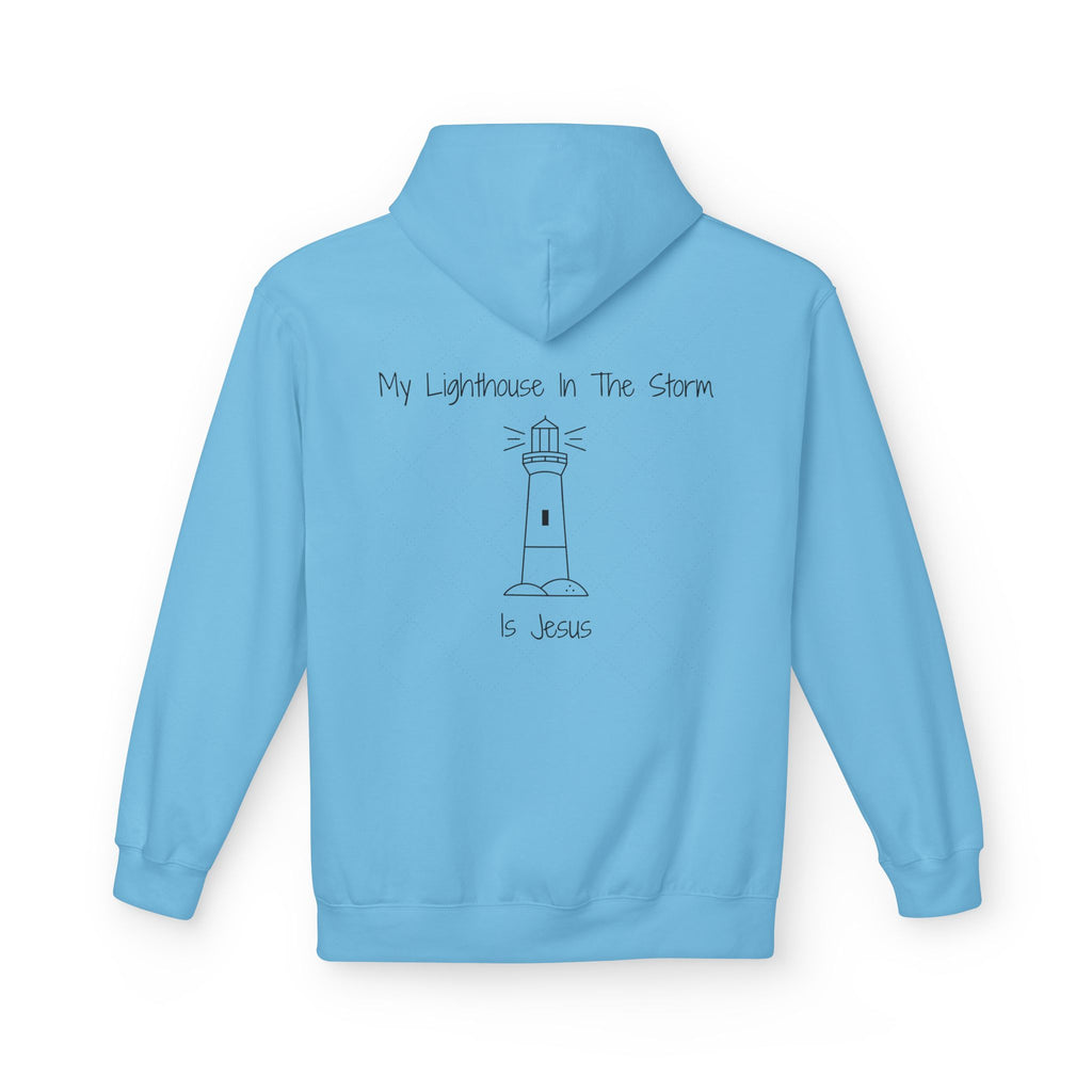 Lighthouse in the Storm Hoodie | Christian Faith Ocean Waves